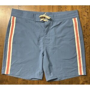 Faherty Board Shorts Seawool Recycled Striped Swim Trunks Size 36 Blue Surf
